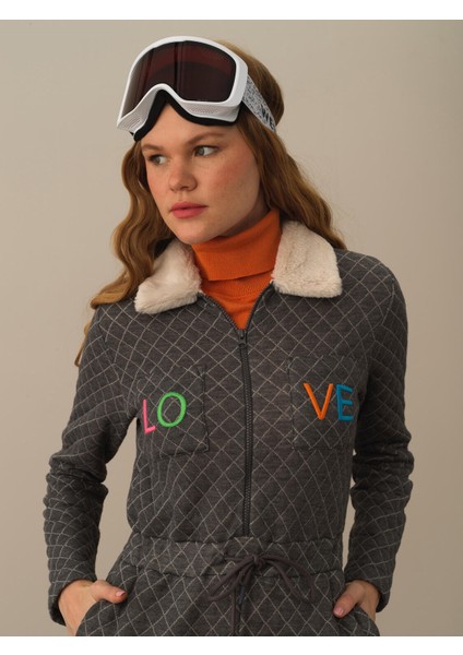 Kadın Koyu Gri Pamuk Dokulu Regular Fit Tulum modelleri