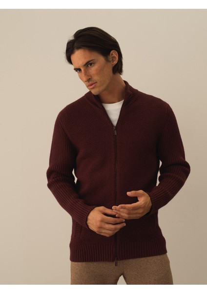 Erkek Bordo Doğal Yün Dokulu Regular Fit Hırka fiyatları