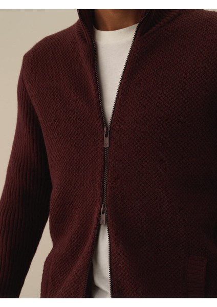 Erkek Bordo Doğal Yün Dokulu Regular Fit Hırka modelleri
