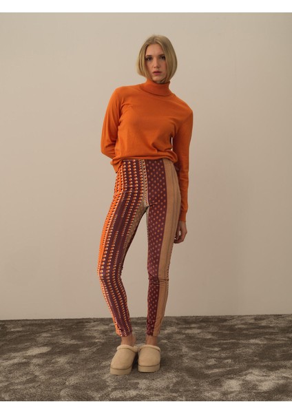 Kadın Oranj Esnek Dokulu Slim Fit Tayt