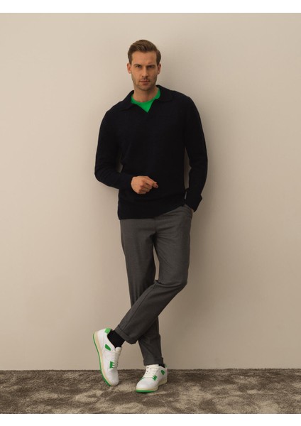 Erkek Lacivert Lüks Pamuk Dokulu Regular Fit Kazak