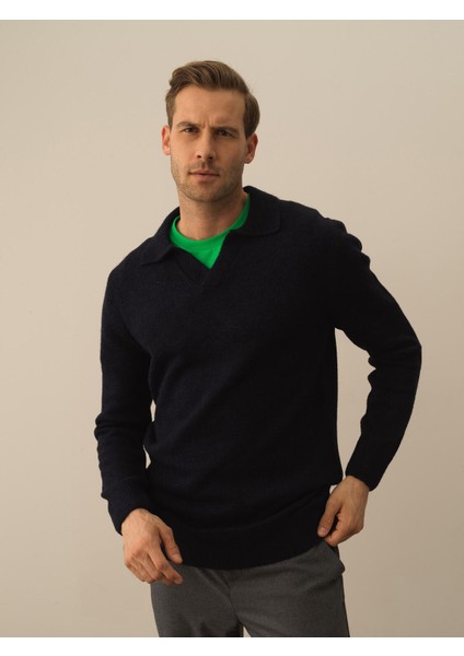 Erkek Lacivert Lüks Pamuk Dokulu Regular Fit Kazak fiyatları