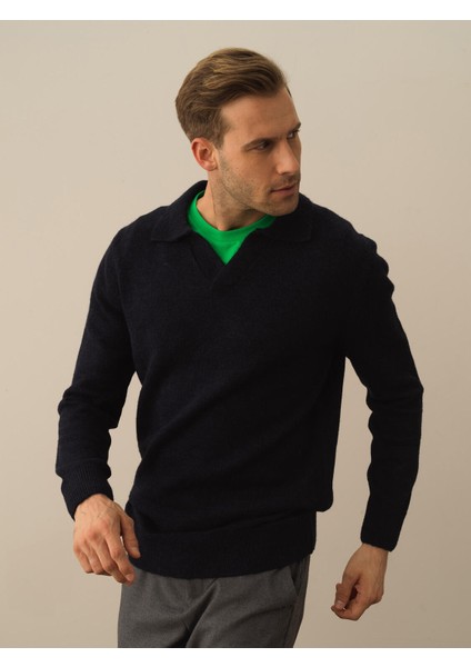 Erkek Lacivert Lüks Pamuk Dokulu Regular Fit Kazak modelleri