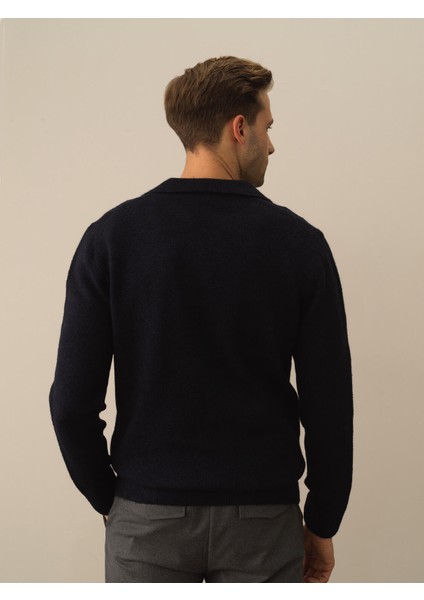 Erkek Lacivert Lüks Pamuk Dokulu Regular Fit Kazak fırsatları