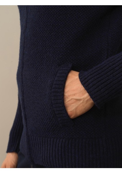 Erkek Lacivert Doğal Yün Dokulu Regular Fit Hırka modelleri