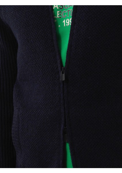 Erkek Lacivert Doğal Yün Dokulu Regular Fit Hırka fırsatları