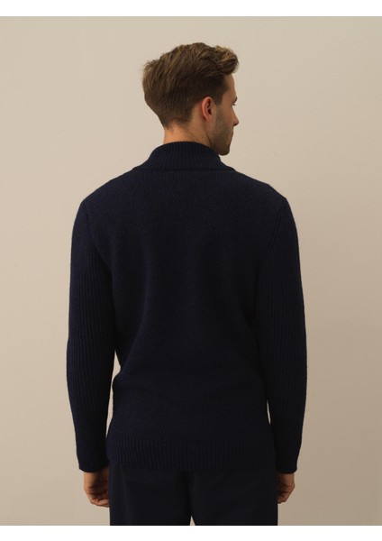 Erkek Lacivert Doğal Yün Dokulu Regular Fit Hırka indirimleri