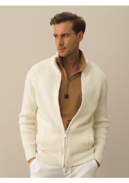 Erkek Ekru Doğal Yün Dokulu Regular Fit Hırka fiyatları