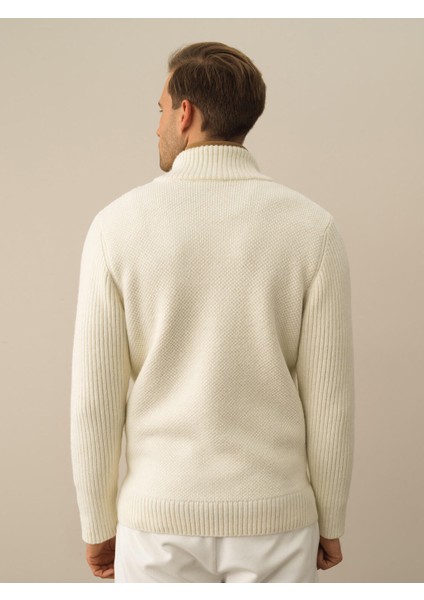 Erkek Ekru Doğal Yün Dokulu Regular Fit Hırka modelleri