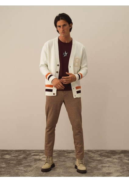 Erkek Ekru Lüks Pamuk Dokulu Regular Fit Hırka