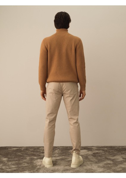 Erkek Camel Doğal Yün Dokulu Regular Fit Kazak fırsatları