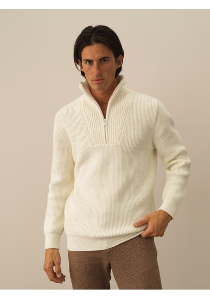 Erkek Ekru Doğal Yün Dokulu Regular Fit Kazak fiyatları