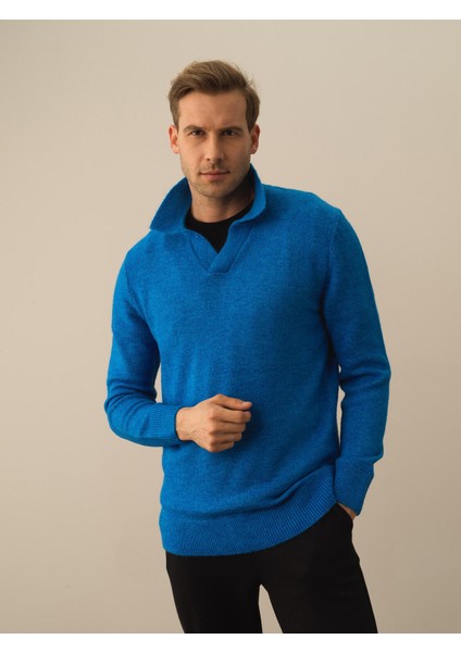 Erkek Mavi Lüks Pamuk Dokulu Regular Fit Kazak fiyatları