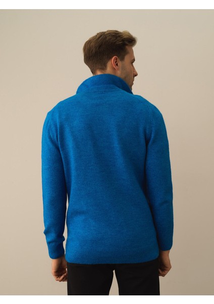 Erkek Mavi Lüks Pamuk Dokulu Regular Fit Kazak modelleri