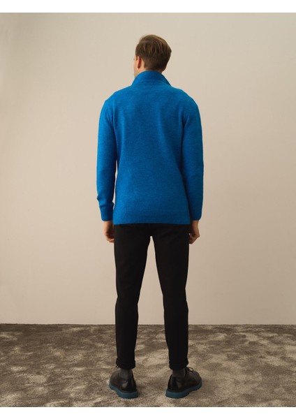 Erkek Mavi Lüks Pamuk Dokulu Regular Fit Kazak fırsatları