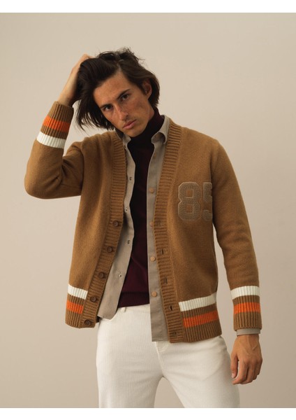 Erkek Camel Lüks Pamuk Dokulu Regular Fit Hırka modelleri