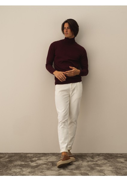 Erkek Bordo Pamuk Dokulu Regular Fit Kazak