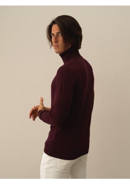 Erkek Bordo Pamuk Dokulu Regular Fit Kazak fırsatları