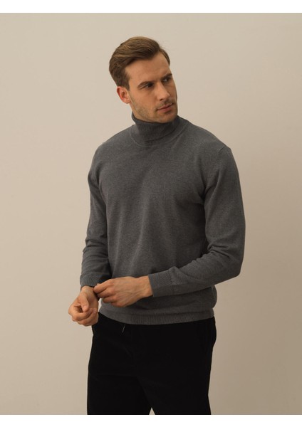 Erkek Koyu Gri Dokulu Pamuk Dokulu Regular Fit Kazak modelleri