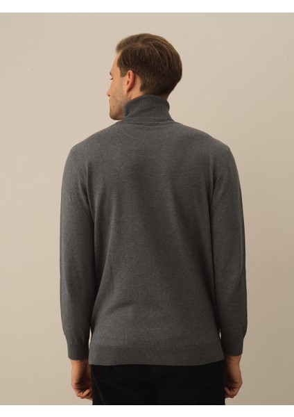 Erkek Koyu Gri Dokulu Pamuk Dokulu Regular Fit Kazak fırsatları