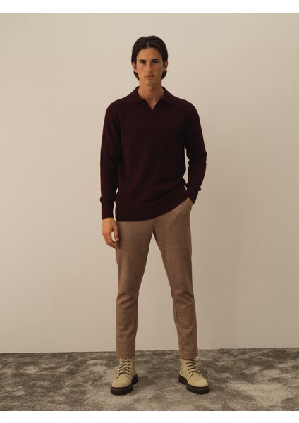 Erkek Bordo Lüks Pamuk Dokulu Regular Fit Kazak