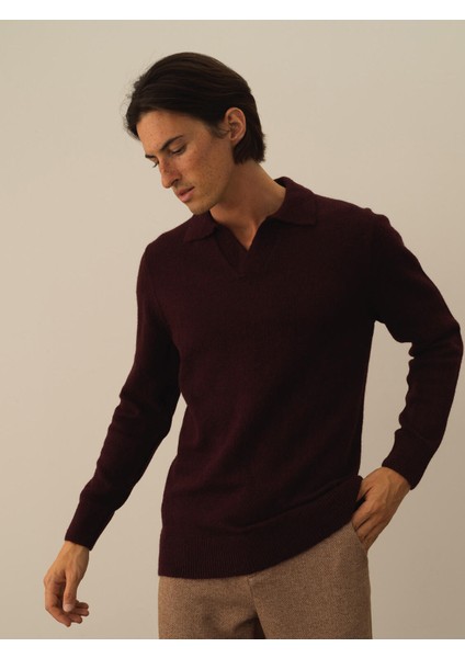 Erkek Bordo Lüks Pamuk Dokulu Regular Fit Kazak fiyatları