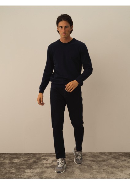 Erkek Lacivert Pamuk Dokulu Regular Fit Kazak