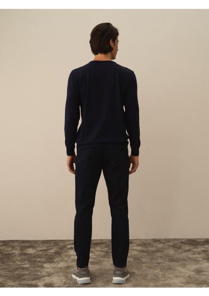 Erkek Lacivert Pamuk Dokulu Regular Fit Kazak fırsatları