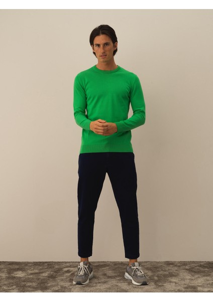 Erkek Yeşil Pamuk Dokulu Regular Fit Kazak
