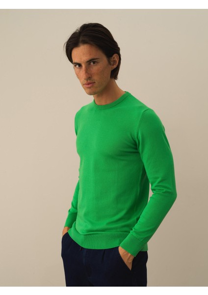 Erkek Yeşil Pamuk Dokulu Regular Fit Kazak fiyatları