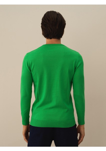 Erkek Yeşil Pamuk Dokulu Regular Fit Kazak modelleri