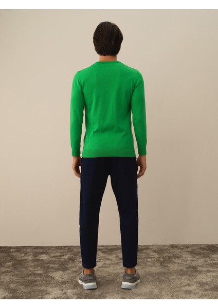 Erkek Yeşil Pamuk Dokulu Regular Fit Kazak fırsatları