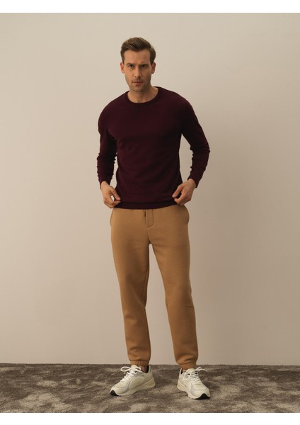 Erkek Bordo Pamuk Dokulu Regular Fit Kazak