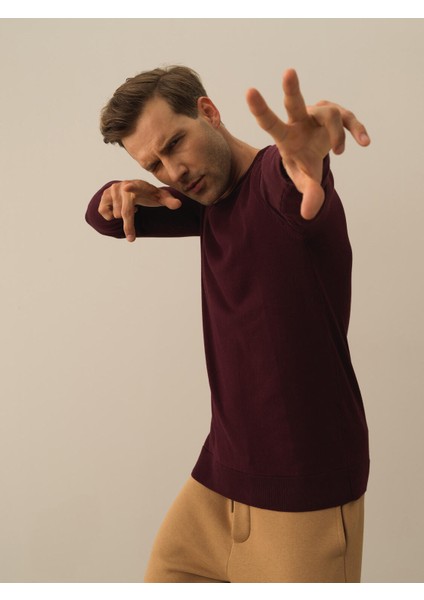 Erkek Bordo Pamuk Dokulu Regular Fit Kazak fiyatları