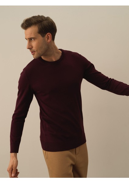 Erkek Bordo Pamuk Dokulu Regular Fit Kazak modelleri