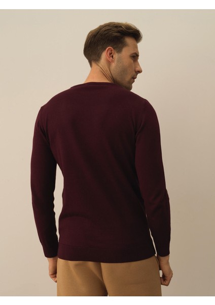 Erkek Bordo Pamuk Dokulu Regular Fit Kazak fırsatları