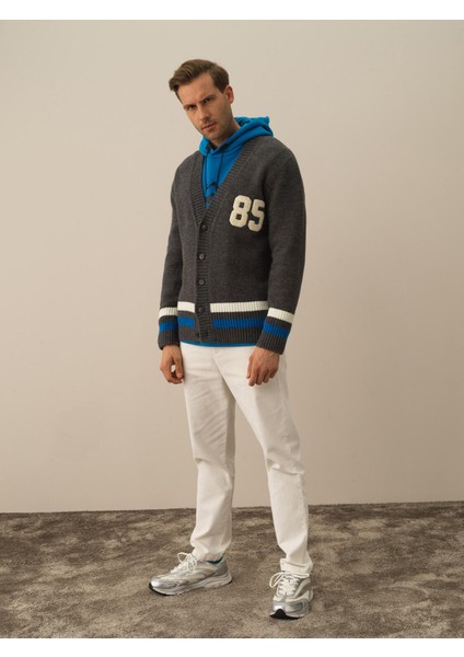 Erkek Koyu Gri Dokulu Lüks Pamuk Dokulu Regular Fit Hırka