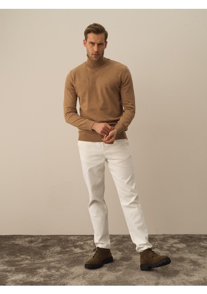 Erkek Camel Dokulu Pamuk Dokulu Regular Fit Kazak