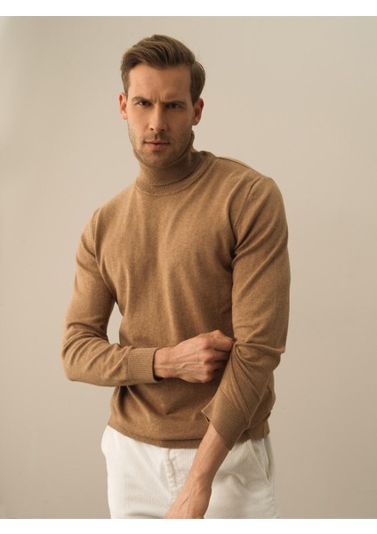 Erkek Camel Dokulu Pamuk Dokulu Regular Fit Kazak fiyatları