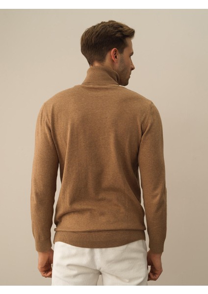 Erkek Camel Dokulu Pamuk Dokulu Regular Fit Kazak modelleri