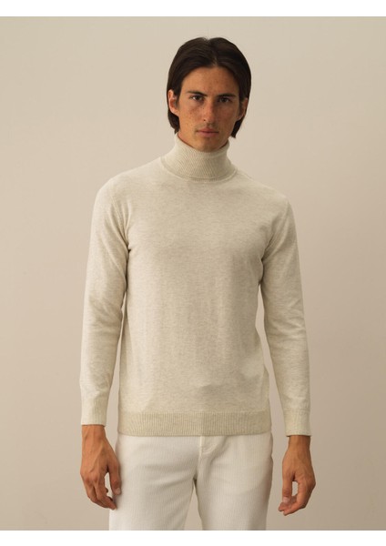 Erkek Ekru Dokulu Pamuk Dokulu Regular Fit Kazak fiyatları