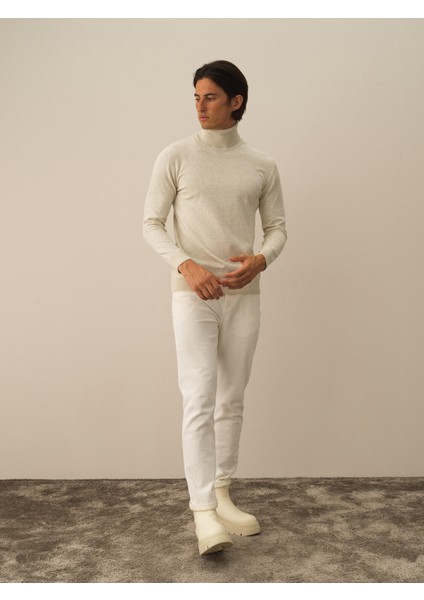 Erkek Ekru Dokulu Pamuk Dokulu Regular Fit Kazak modelleri
