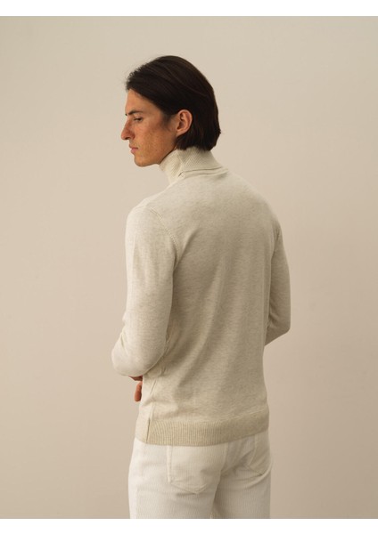 Erkek Ekru Dokulu Pamuk Dokulu Regular Fit Kazak indirimleri