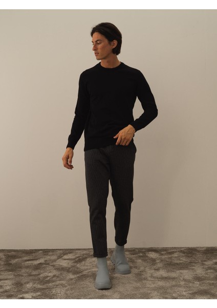 Erkek Siyah Pamuk Dokulu Regular Fit Kazak