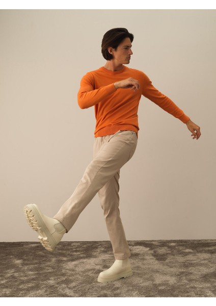 Erkek Oranj Pamuk Dokulu Regular Fit Kazak