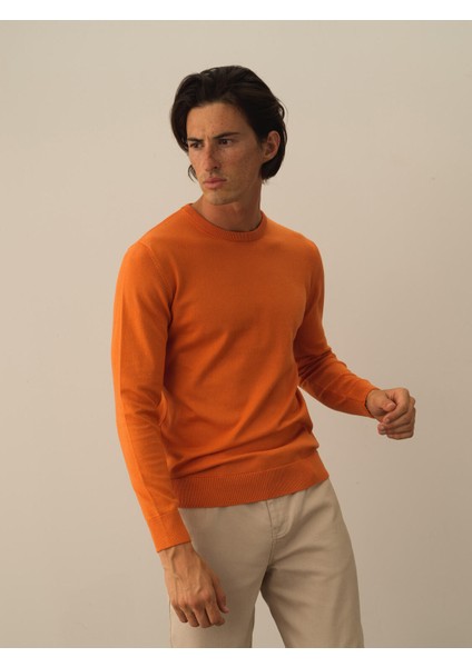 Erkek Oranj Pamuk Dokulu Regular Fit Kazak fiyatları