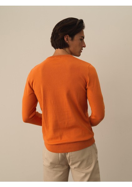 Erkek Oranj Pamuk Dokulu Regular Fit Kazak modelleri