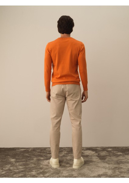 Erkek Oranj Pamuk Dokulu Regular Fit Kazak fırsatları