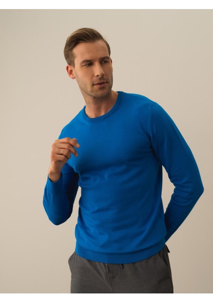 Erkek Mavi Pamuk Dokulu Regular Fit Kazak fiyatları