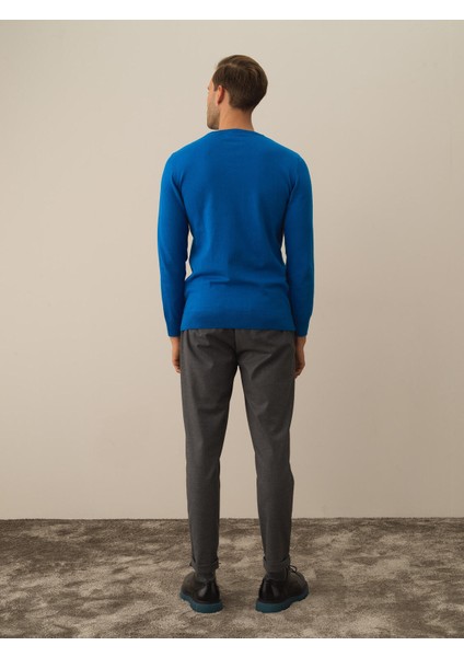 Erkek Mavi Pamuk Dokulu Regular Fit Kazak fırsatları